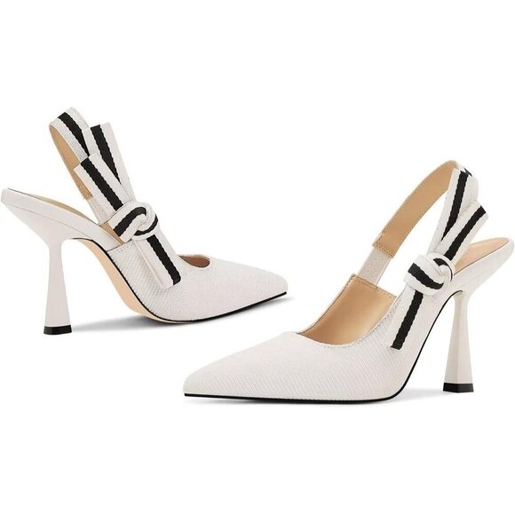 🆕Women White Heels Pointed Toe High Heels Bowknot Knitted Dress Pumps Shoes - Picture 7 of 7